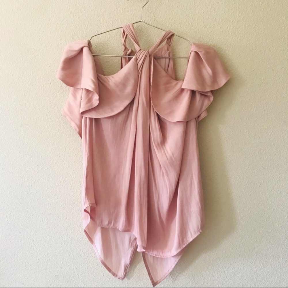 Relaxed Fit Satin Cold Shoulder Blouse Blush Pink Size 4
